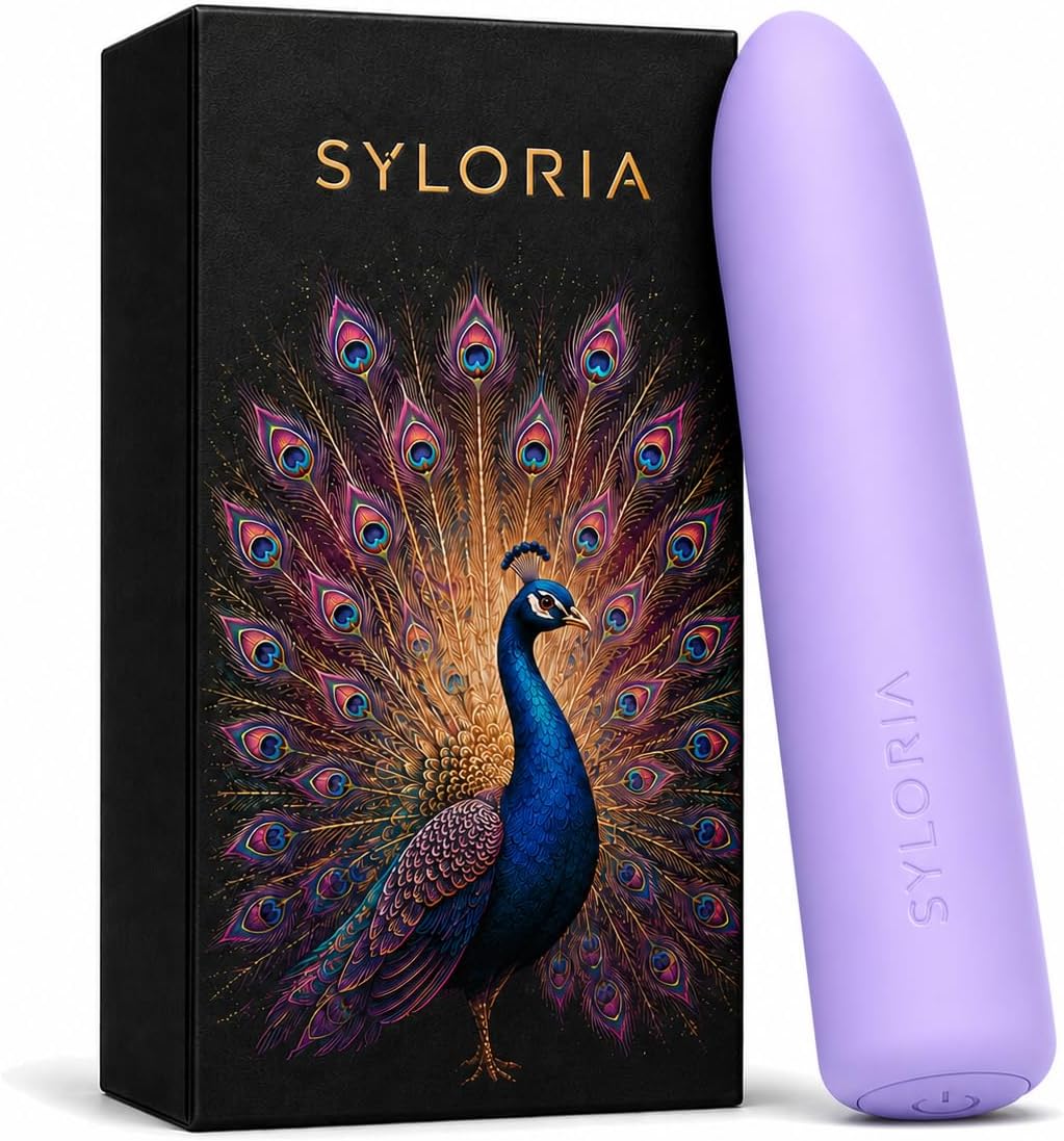 Syloria light purple bullet vibrator with its peacock design box